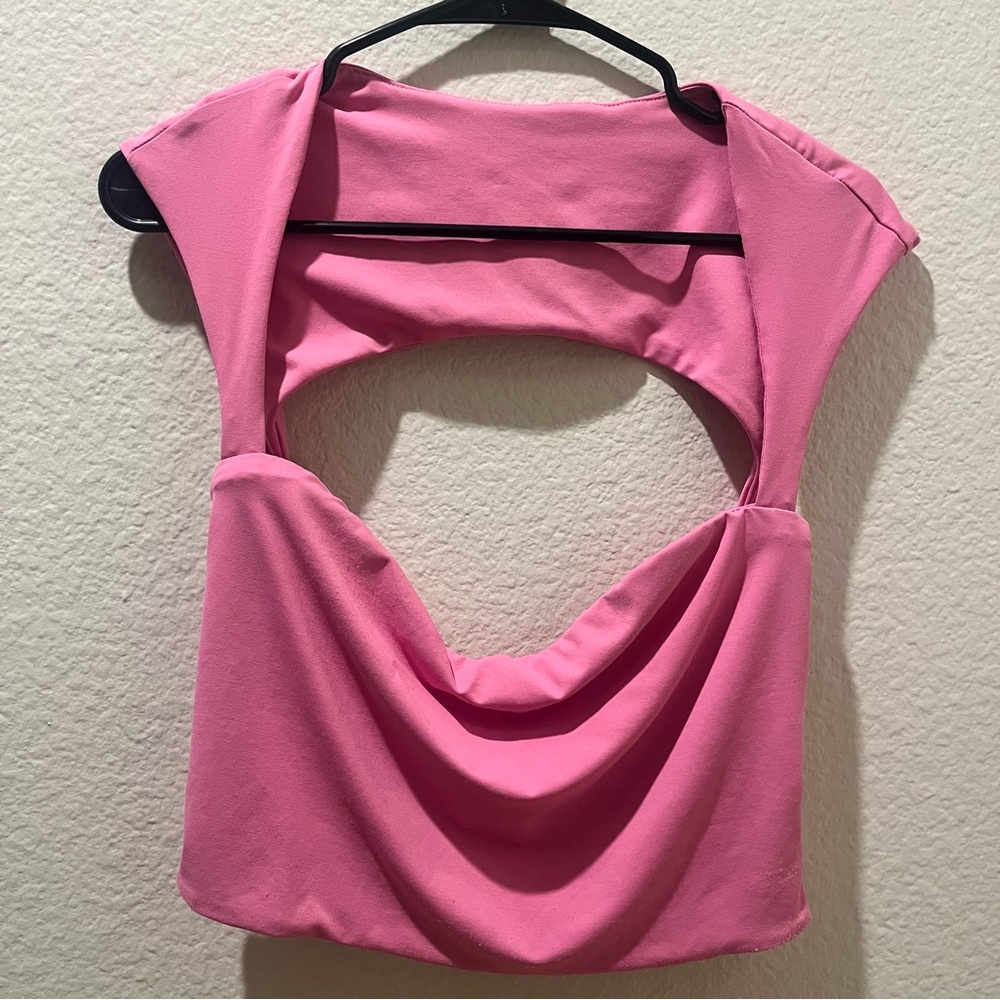 Barbiecore Pink Cut Out Crop Top‎ Cowl Neck Y2K Baddie Coquette Top